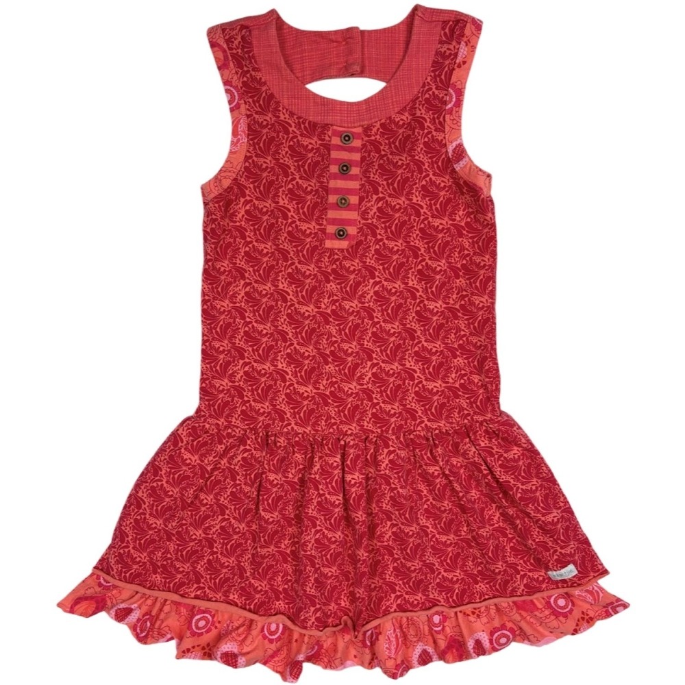 Naartjie Kids Girls Sz 7 Red Dress Orange Pink Floral‎ Print Sleeveless Circle